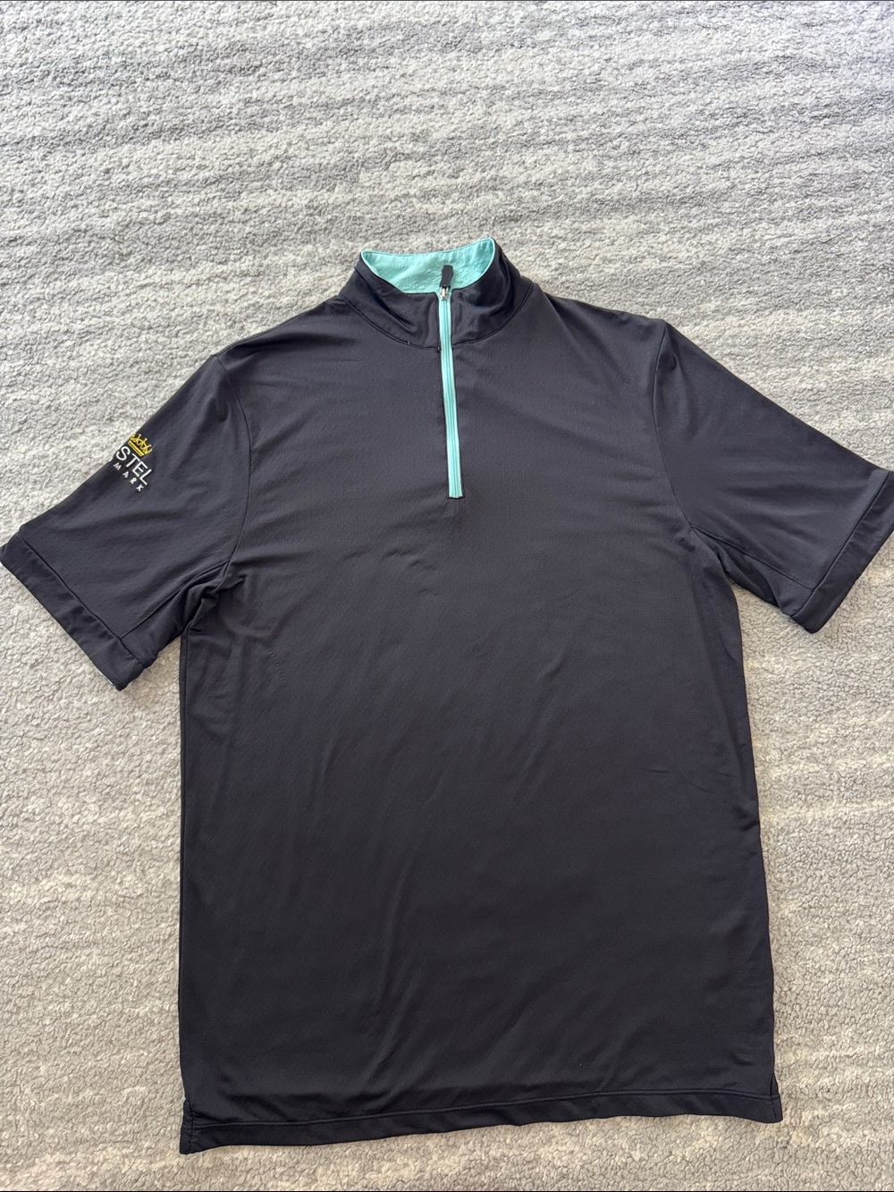 Men's Black Short-Sleeve Quarter-Zip Riding shirt with Mint Trim